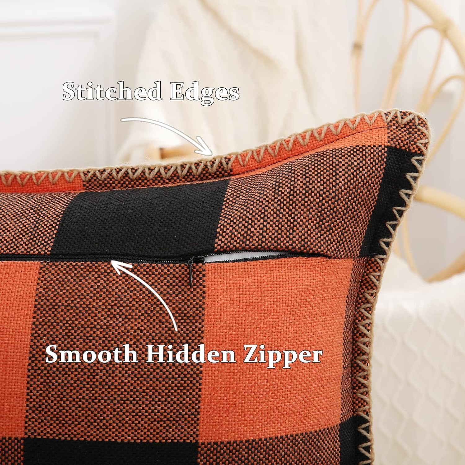 decorUhome Summer Buffalo Plaid Check Throw Pillow Covers 22x22 Set of 2 Outdoor Linen Decorative Farmhouse Gingham Euro Sham Pillow Covers…
