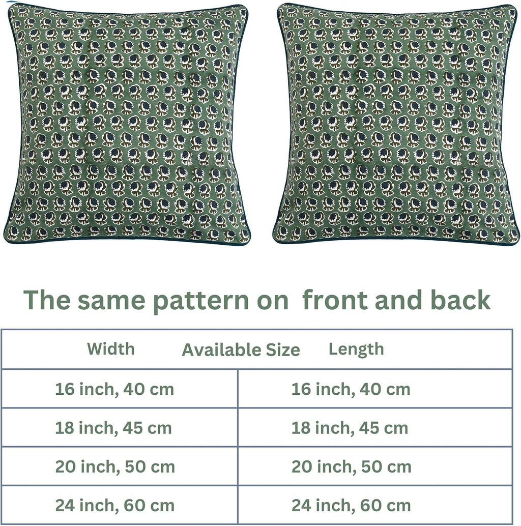 Ridhi Block Print Basil Green Pillow Cover 18" x 18" (Pack of 2) Decorative Couch Pillows for Living Room, Chic Boho Cute Outdoor Pillows C…