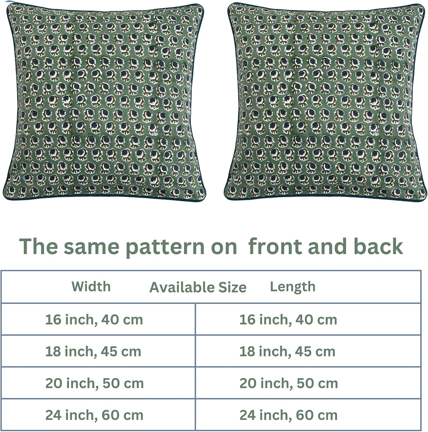 Ridhi Block Print Basil Green Pillow Cover 18" x 18" (Pack of 2) Decorative Couch Pillows for Living Room, Chic Boho Cute Outdoor Pillows C…