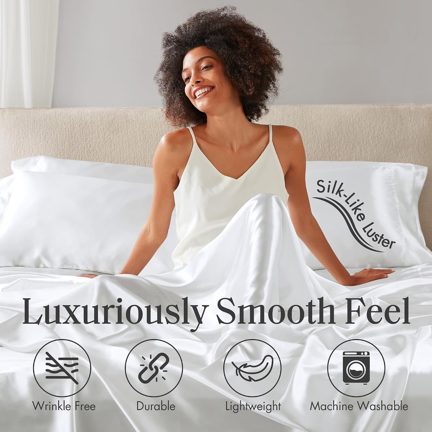 Madisonpark Madison Park Satin Sheets Twin Size, Luxurious Silky Bed Sheets, Elastic 14" Pocket fits up to 16" Mattress, Wrinkle-Free, Soft…