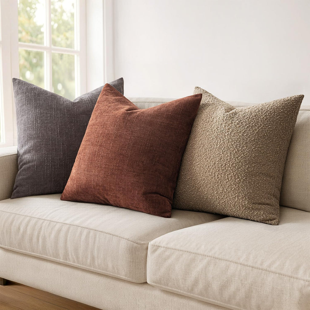 MIULEE Textured Couch Pillow Covers 20x20 Inch Pack of 2, Red Taupe Soft Thick Solid Decorative Chenille Throw Pillows Neutral Farmhouse…