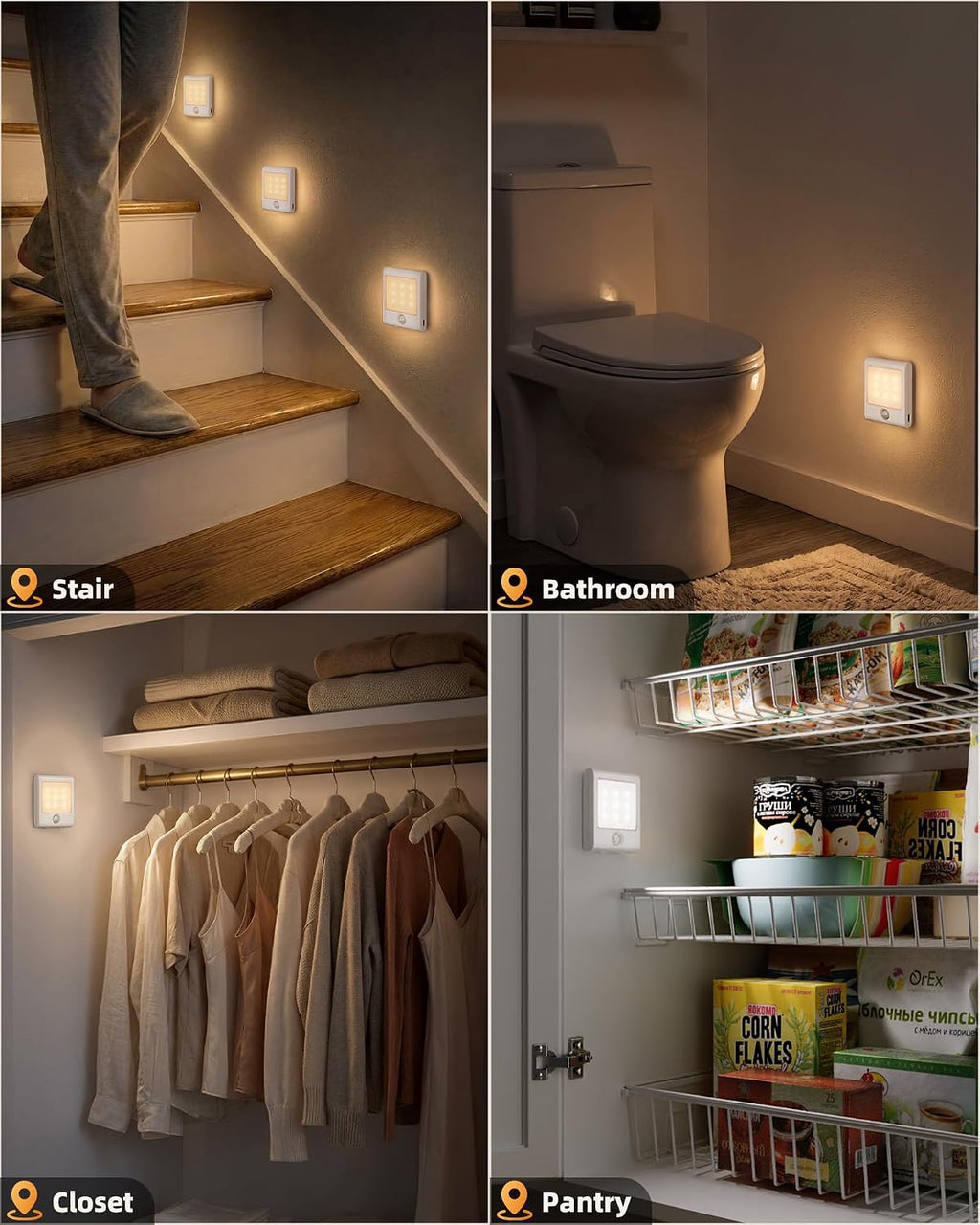 EZVALO 4-Pack Rechargeable Battery Night Light with Motion Sensor, Stick-On LED Stair Light with 3 Color Temps, Magnetic, Dimmable…
