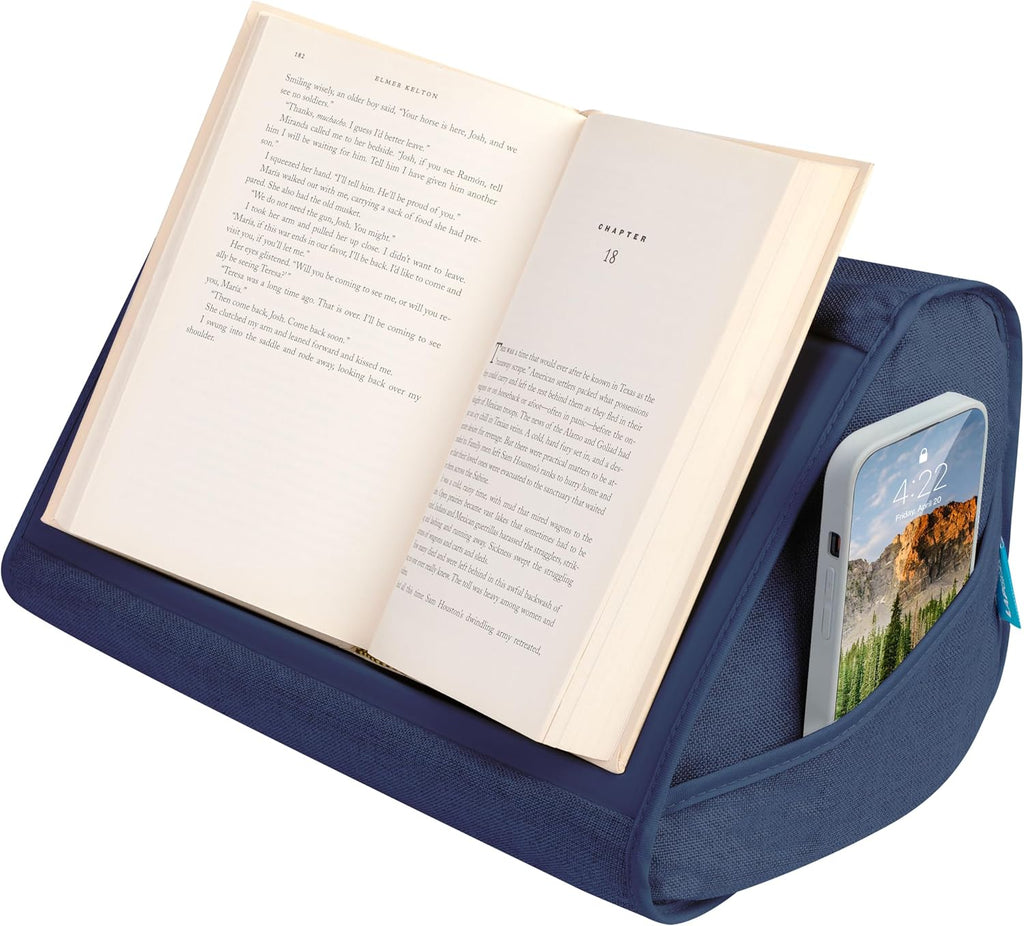 LAPGEAR Book Pillow – Lap Reading Cushion with Built-in Book Stand – Fits 6x9 Books & Similar Sizes – Denim Blue – Style No. 33203