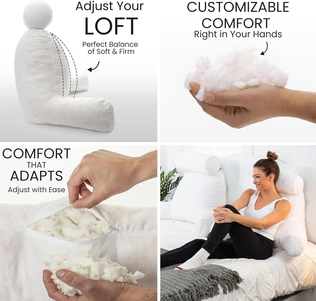 Husband Pillow Medium Reading Pillow with Arms - 23" Backrest for Sitting Up in Bed - Firm Support Bed Rest Pillow for Adults, Neck Roll…