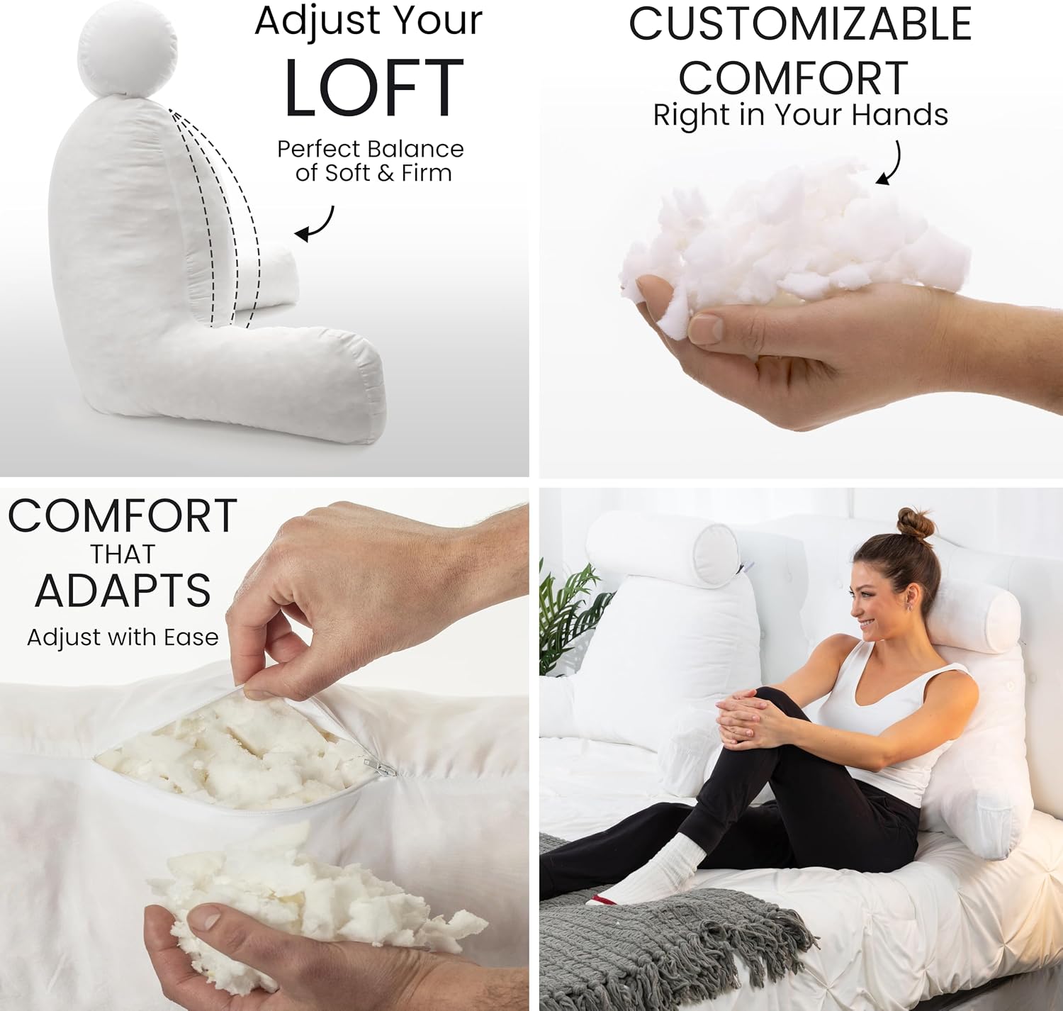 Husband Pillow Medium Reading Pillow with Arms - 23" Backrest for Sitting Up in Bed - Firm Support Bed Rest Pillow for Adults, Neck Roll…