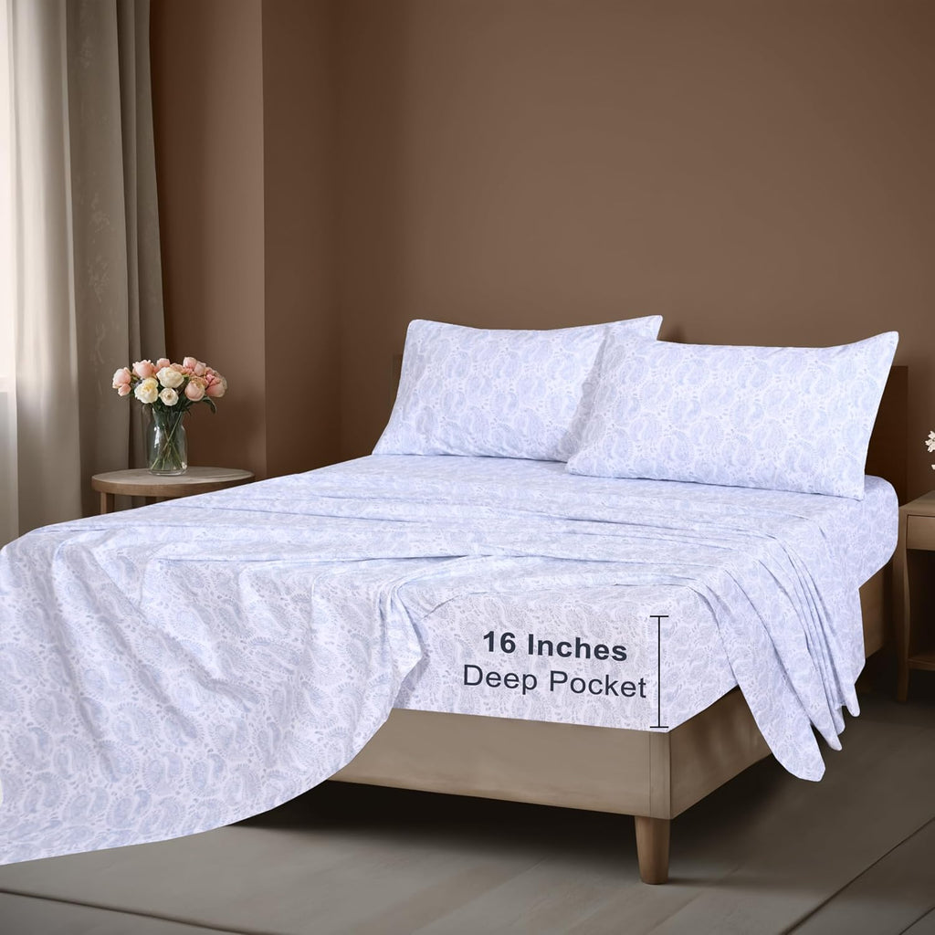 Zoyer 100% Cotton Percale Sheets Queen – Cooling Breathable Bed Sheets for Hot Sleepers, Crisp Hotel Style Bedding, Deep Pocket 16”, Lightw…