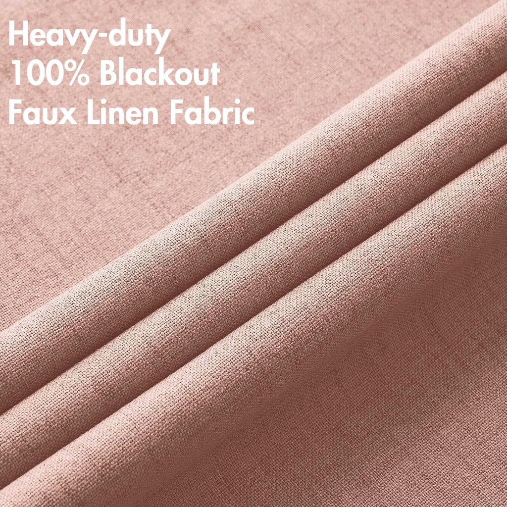 Miulee Linen Curtains for Bedroom 100% Blackout Thermal Insulated Blush Pink Grommet Room Darkening Curtains & Drapes for Living Room Nurse…