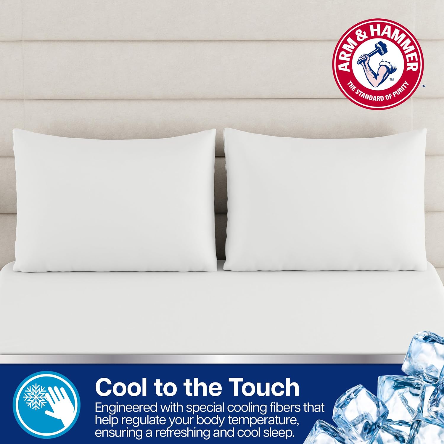Armhammer Arm & Hammer Cooling Comfort Zippered Pillow Protector, 2-Pack, King White