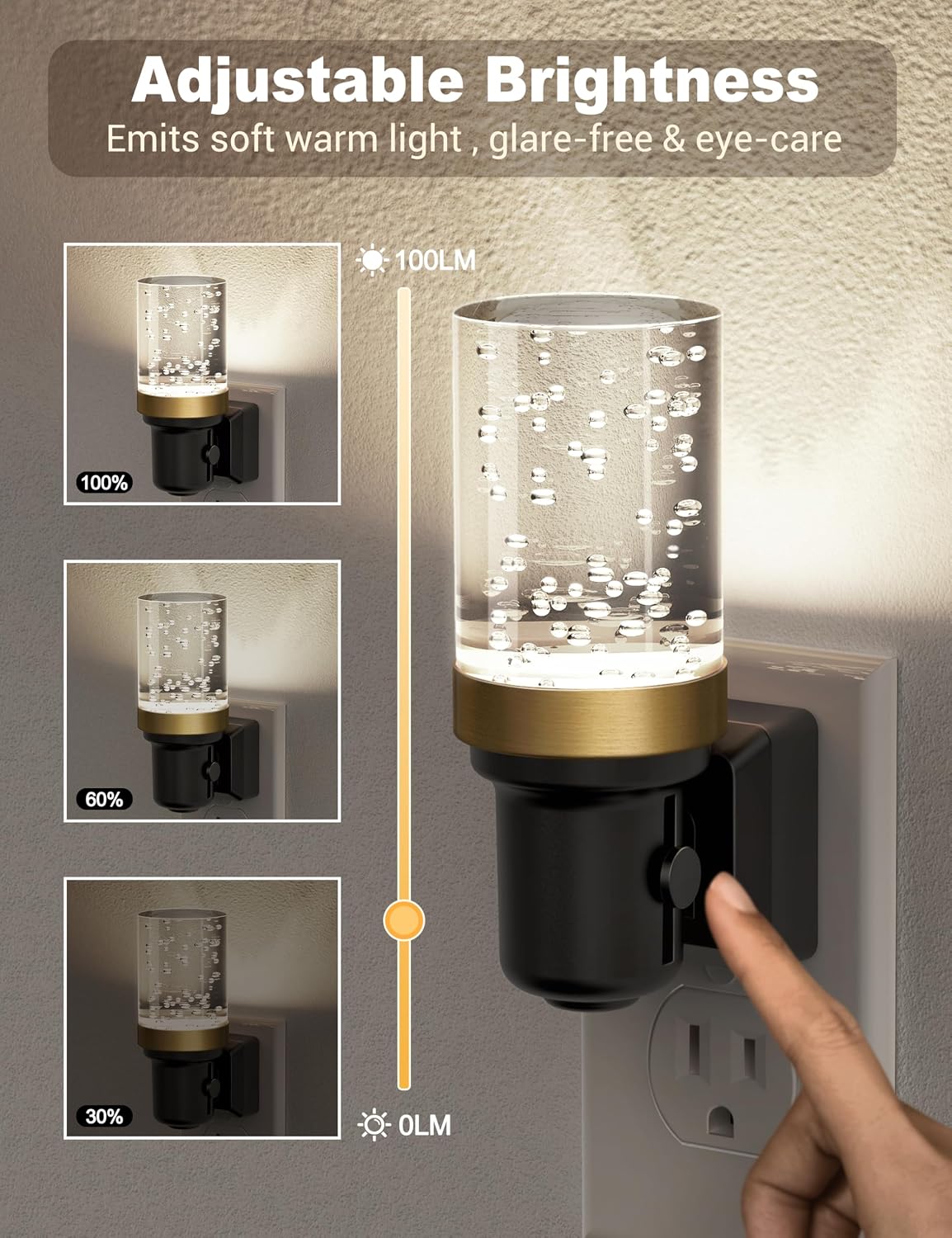 JandCase Night Light, Dimmable Night Lights Plug into Wall, Auto On/Off Light Sensor Nightlight, 5000K Daylight White 0-100LM Brightness…