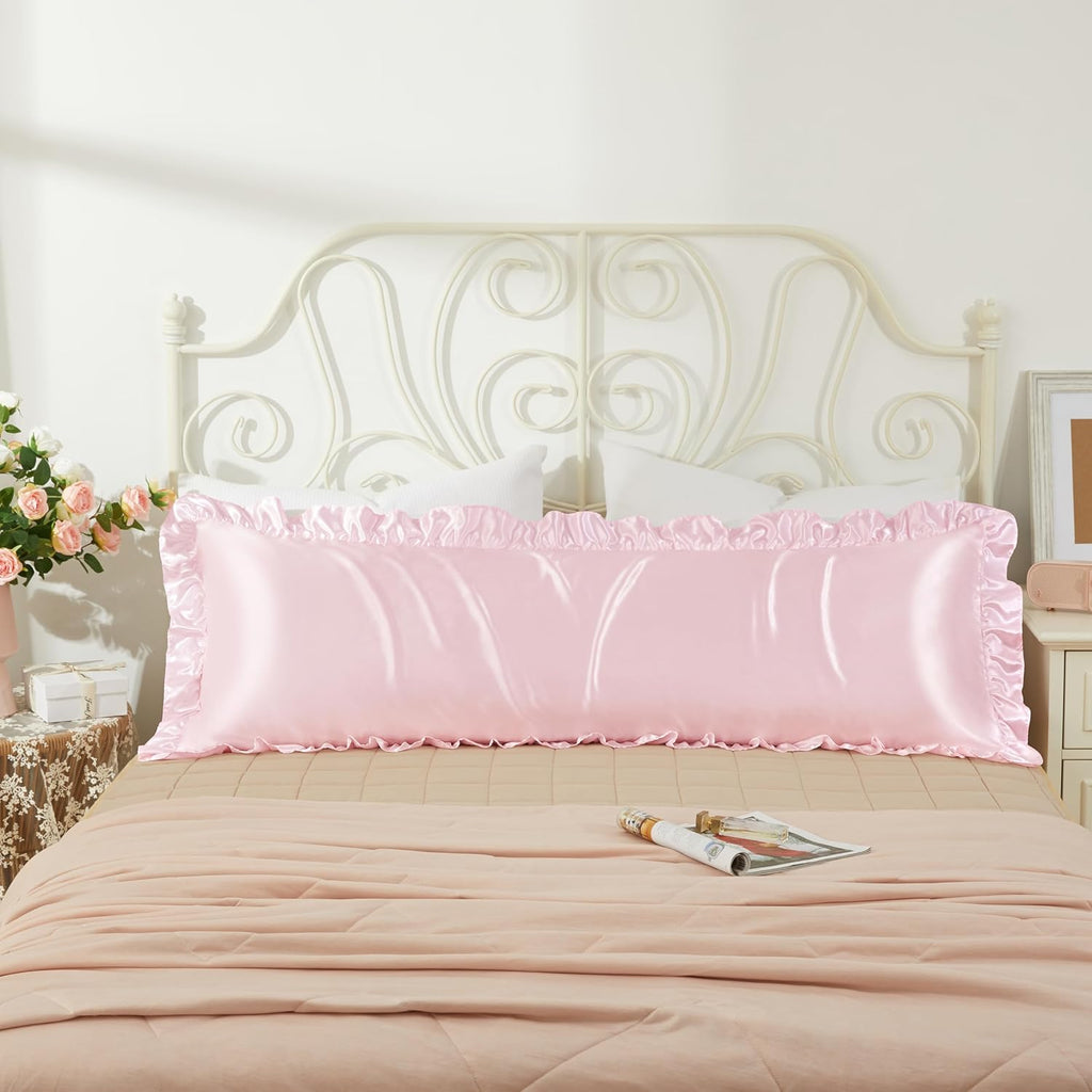 HommxJF Blush Pink Satin Pillowcases Body Pillow for Hair and Skin, Blush Pink Body Pillow Silk Pillowcase with Envelope Closure Princess Ro…