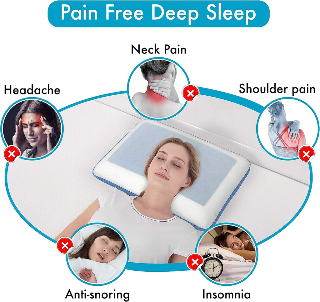Comfythomegoods Cervical Pillow Cooling Orthopedic Memory Foam Pillows for Back Stomach Side Sleeper - Sleeping Travel Neck Gusseted Bed Pi…