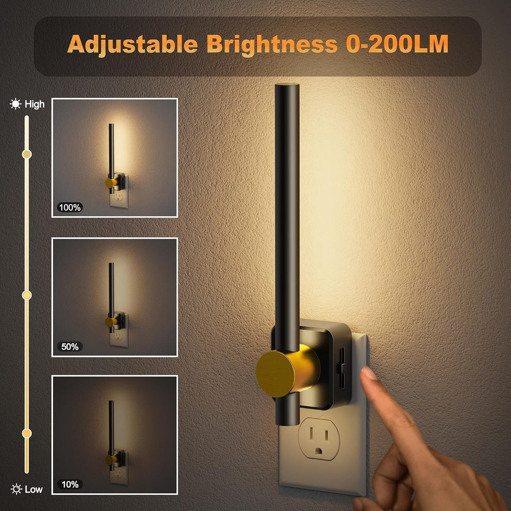 JandCase LED Night Light Plug into Wall, Dusk to Dawn Sensor, 0-200LM Dimmable LED Night Light, Bright Black and Gold Vanity Nightlight…