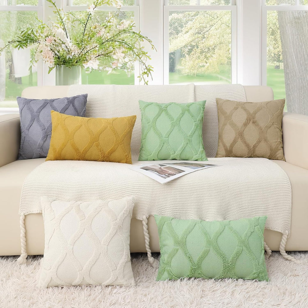 decorUhome Summer Euro Sham Throw Pillow Covers 26x26 Inch Set of 2, Soft Plush Faux Fur Wool Sage Green Accent Couch Pillow Covers for Mod…