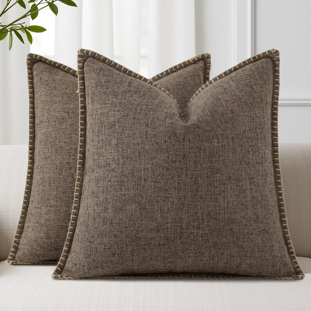 decorUhome Summer Decorative Throw Pillow Covers 18x18 Set of 2 Square Faux Linen Farmhouse Pillow Covers with Stitched Edge Outdoor…