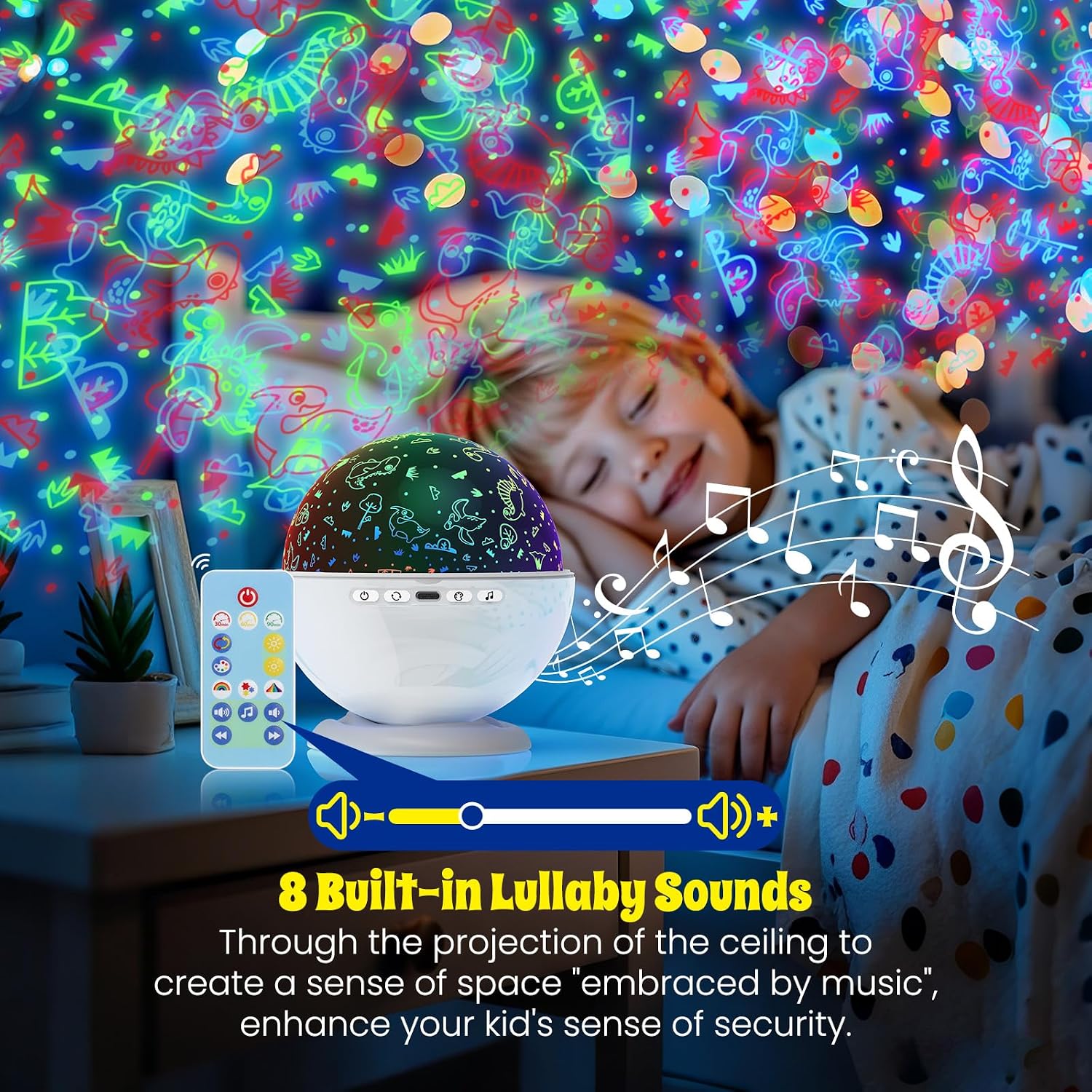 Night Light Projector, Night Light for Kids Room with Remote and Timer,360° Rotation,3 Projection Films,18 Light Modes,8 Lullaby…