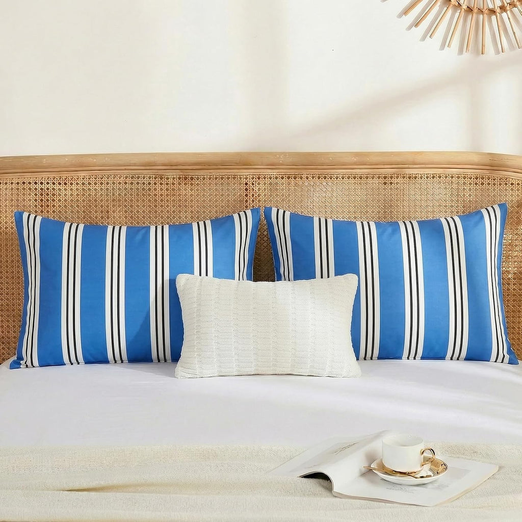 Merryword Queen Size Pillowcases, 100% Cotton Pillow Cases, Blue Striped Pillowcases, Soft Breathable Ribbon Stripe Pillow Covers, Set of 2…