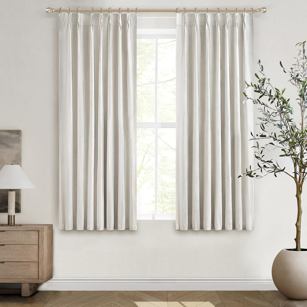 Qjmydeco Living Room Black Out Curtains 63 Inch Long, Insulated Thermal Room Darkening Kitchen Drapes for 62 Inch Window Boho Linen Basemen…