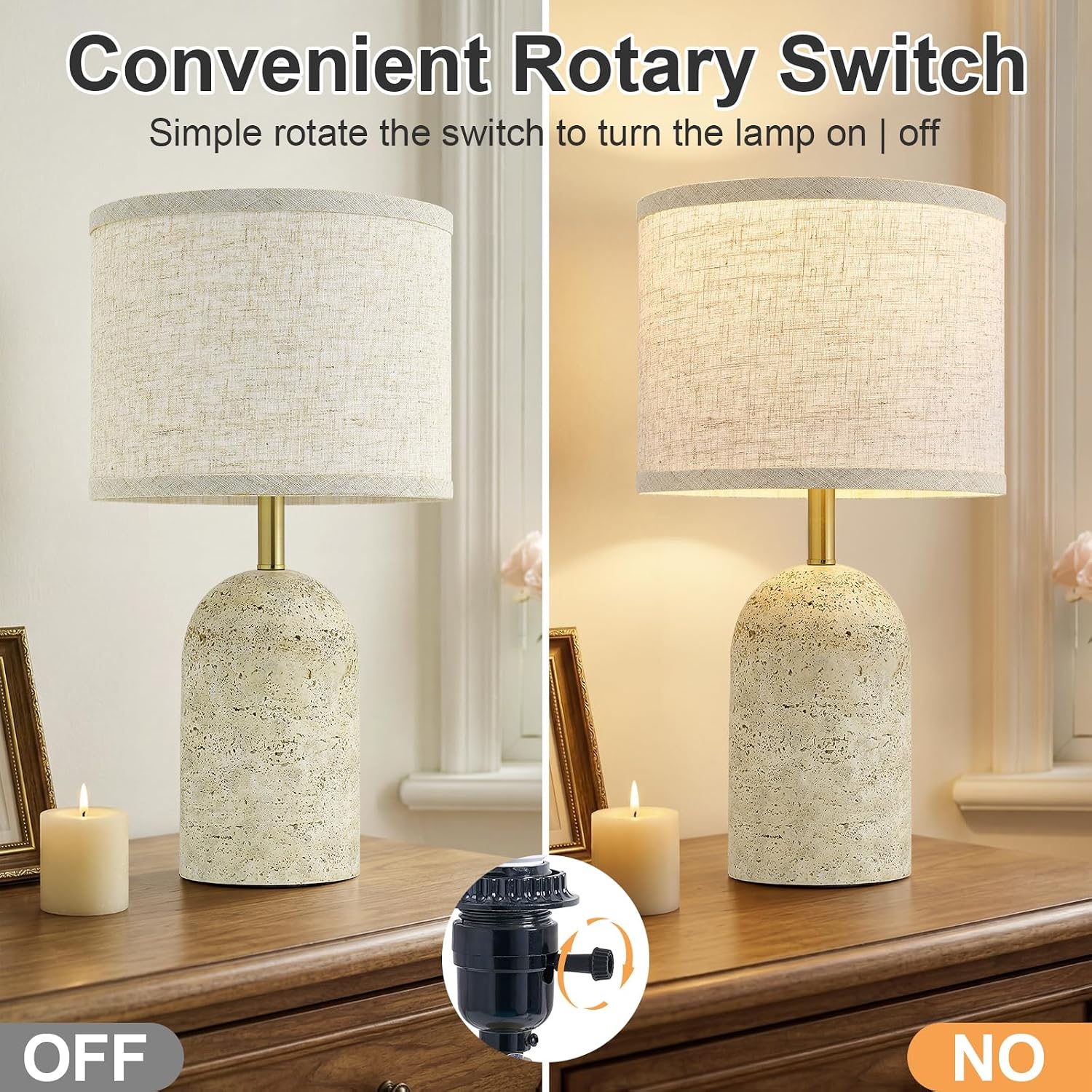 GyroVu Table Lamps Set of 2, Stone-Like Resin Bedside Lamps for Living Room Bedroom, 18" Modern End Table Desk Lamp for Nightstand…