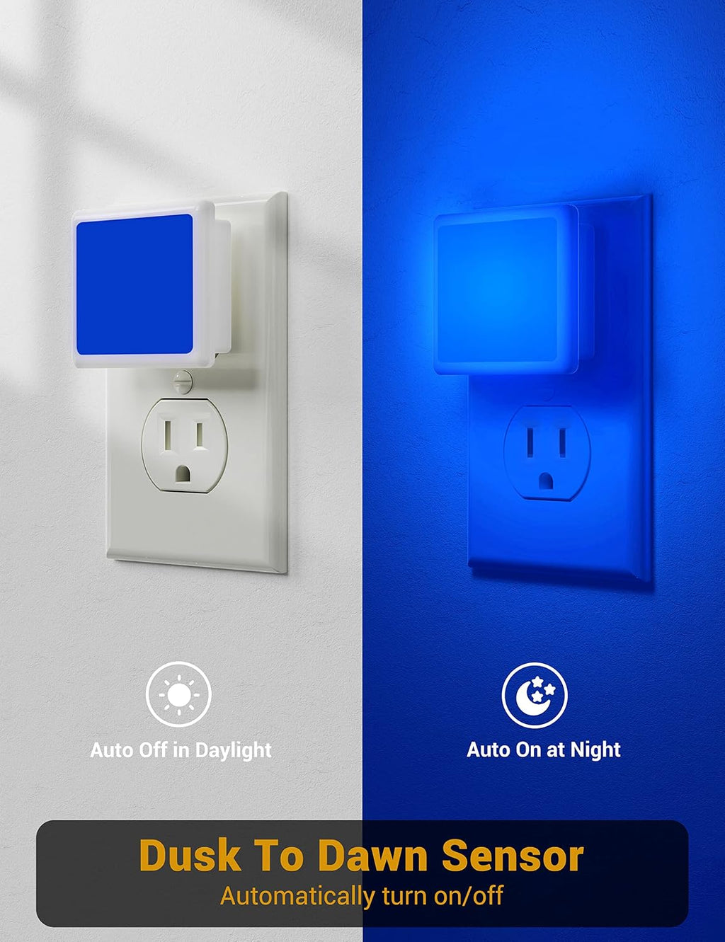 Blue Night Light, JandCase Blue Nightlight[2 Pack],0.3 Watt LED Night Light with Dusk-to-Dawn Light Sensor, Plug in Nitelight for Gaming…