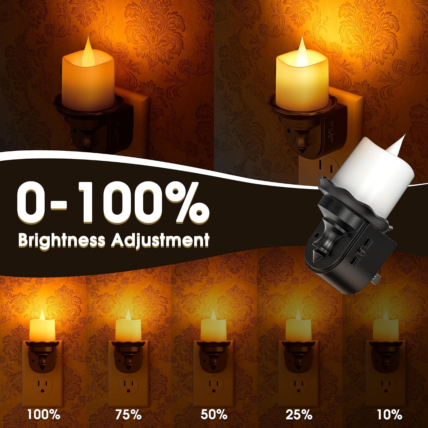 Briignite Candle Night Light, Amber Night Lights Plug into Wall 2 Pack, LED Flicker Candle Night Light with Light Sensor, 0-100LM…