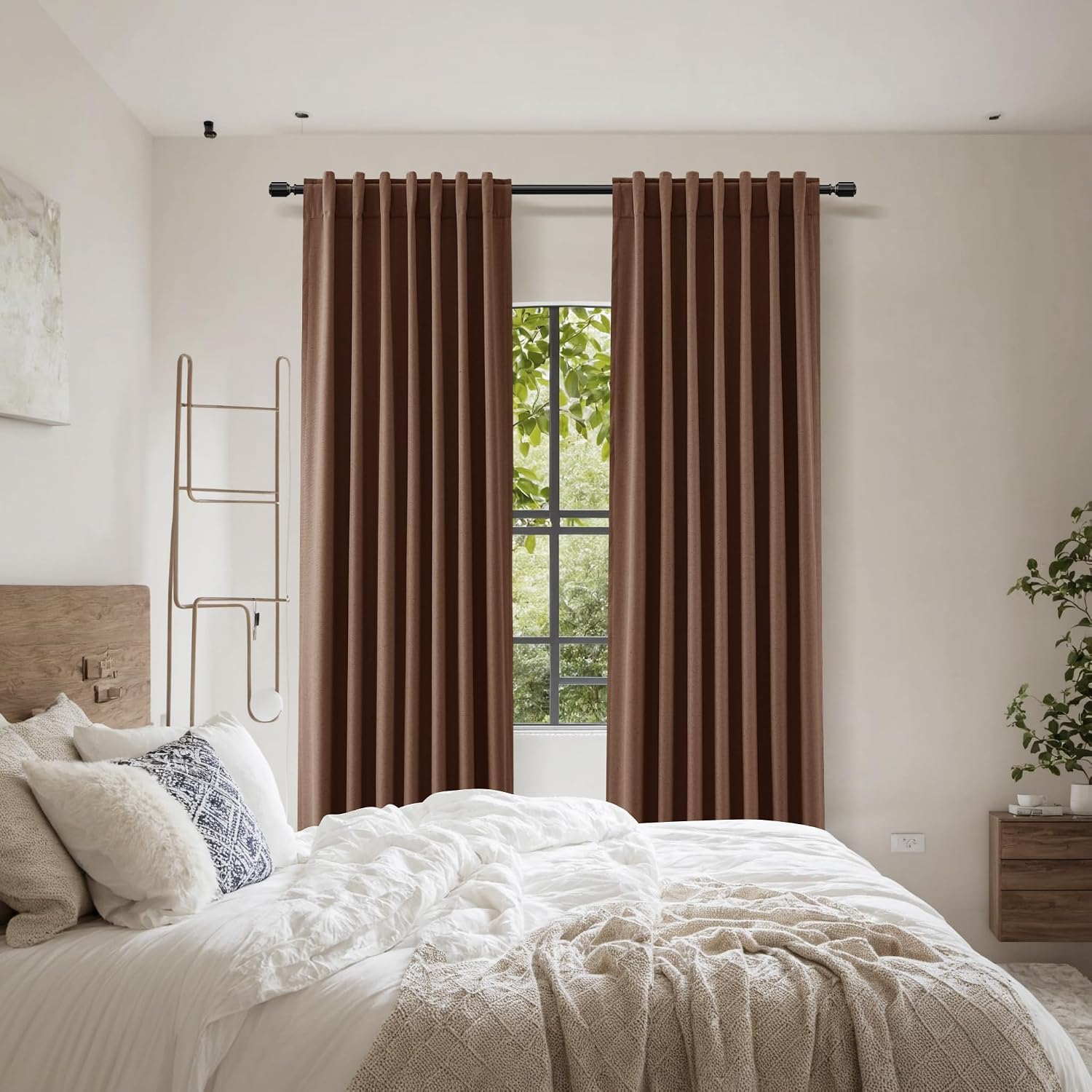 Guken Rustic Brown 100% Blackout Linen Curtains 108 Inch Length 2 Panels Set for Living Room Bedroom Back Tab Thermal Insulated Black Out D…