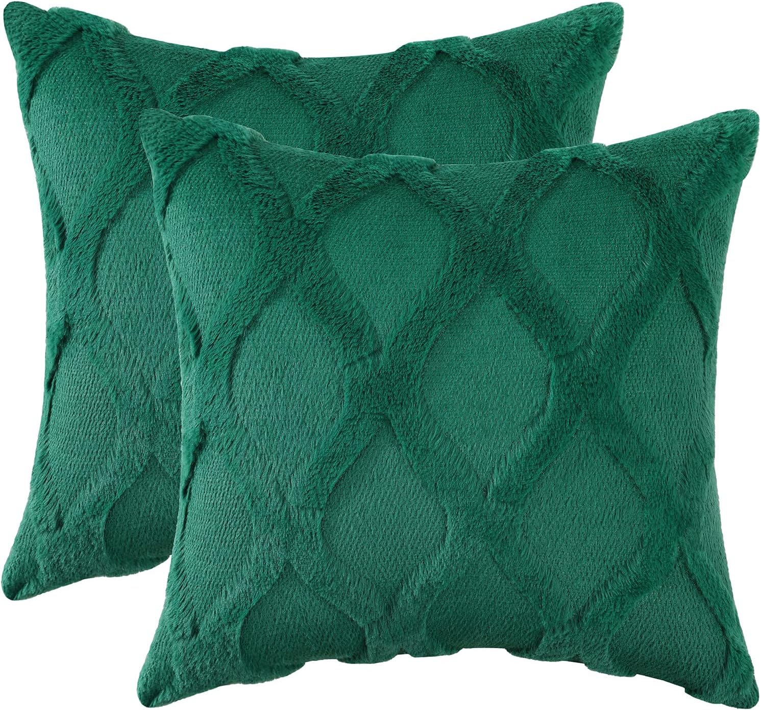 decorUhome Summer Throw Pillow Covers 18x18 Inch Set of 2, Soft Plush Faux Fur Wool Green Accent Couch Pillow Covers for Modern Farmhouse B…