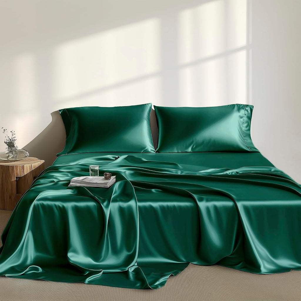 Madisonpark Madison Park Satin Sheets Twin Size, Luxurious Silky Bed Sheets, Elastic 14" Pocket fits up to 16" Mattress, Wrinkle-Free, Soft…