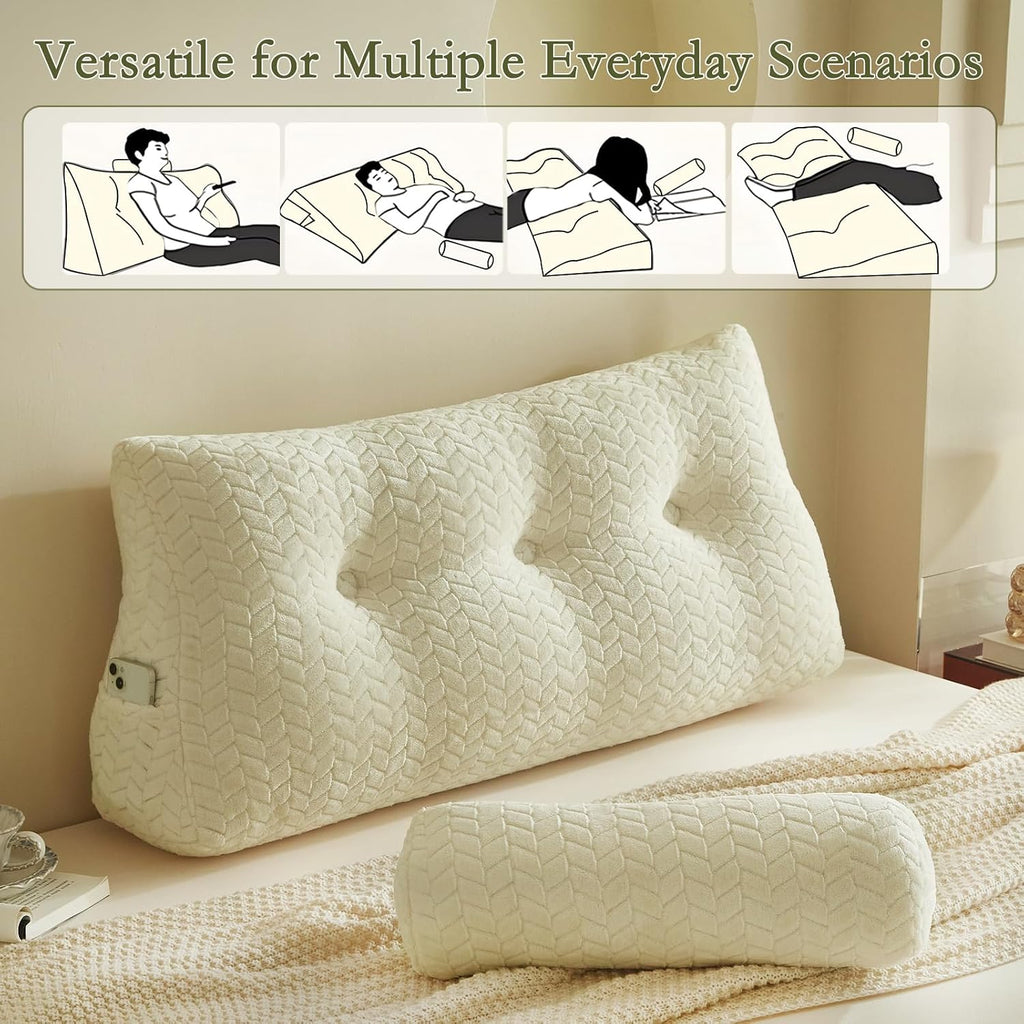Yourmoon YOUR MOON Wedge Headboard Pillow Twin Size, Triangular Wedge Backrest Pillow with 1 Pack Neck Roll Pillows, Headboard Pillow for B…