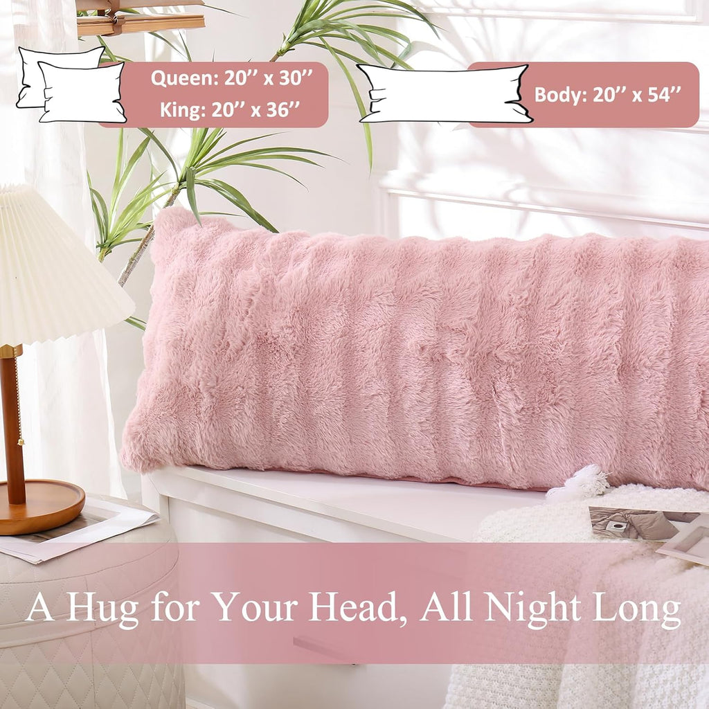 Chumerry Blush Pink Plush Body Pillow Case Fluffy Shaggy Faux Fur Pillow Cover Ultra Soft Warm Rabbit Fur Decorative Body Pillow Cover Long…