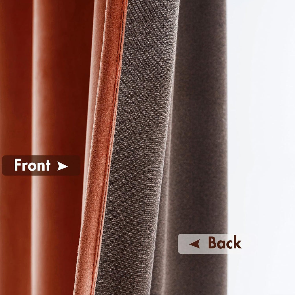MIULEE Burnt Orange Velvet Curtains Thermal Insulated Blackout Curtain Fall Drapes for Bedroom Living Room Darkening 90 Inches Long Rust…