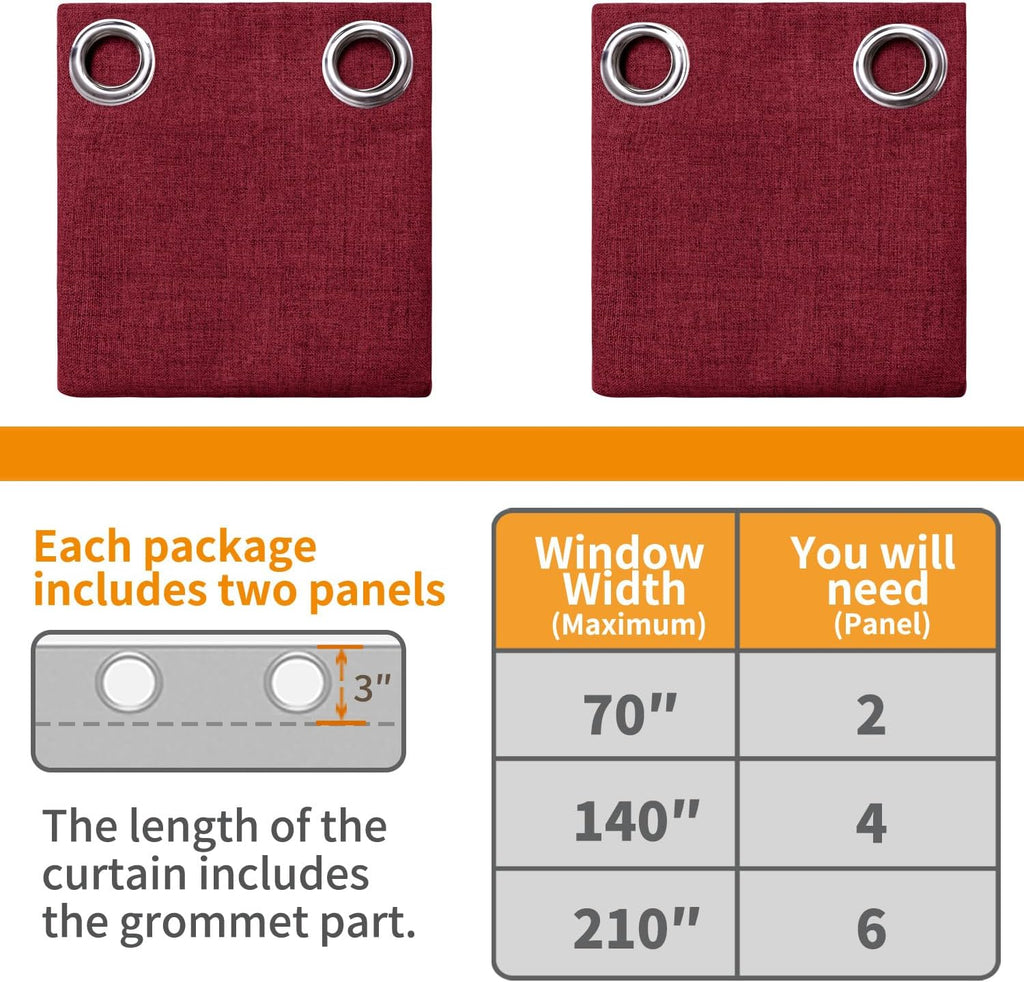 YoungsTex Burgundy Linen Blackout Curtains 72 Inches Long for Bedroom, Room Darkening Window Drapes with Grommet Thermal Insulated for Livi…
