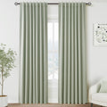 Nanspring Mist Sage 100% Blackout Linen Curtains for Bedroom 84 Inch Length 2 Panels Set Back Tab Thermal Insulated Boho Black Out Curtain…