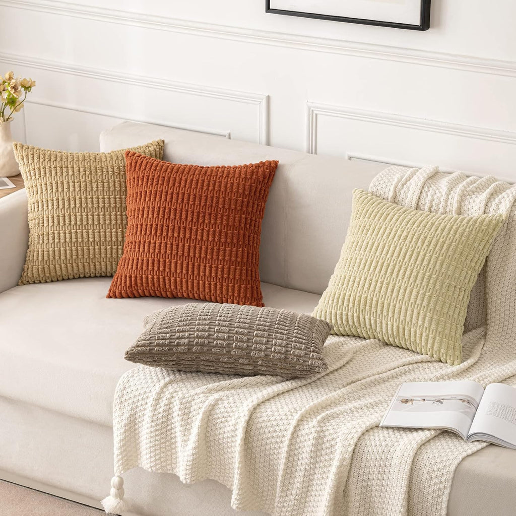 Miulee Pack of 2 Rust Corduroy Decorative Pillow Covers 20x20 Inch Soft Boho Striped Throw Pillow Covers Modern Farmhouse Home Decor for Su…