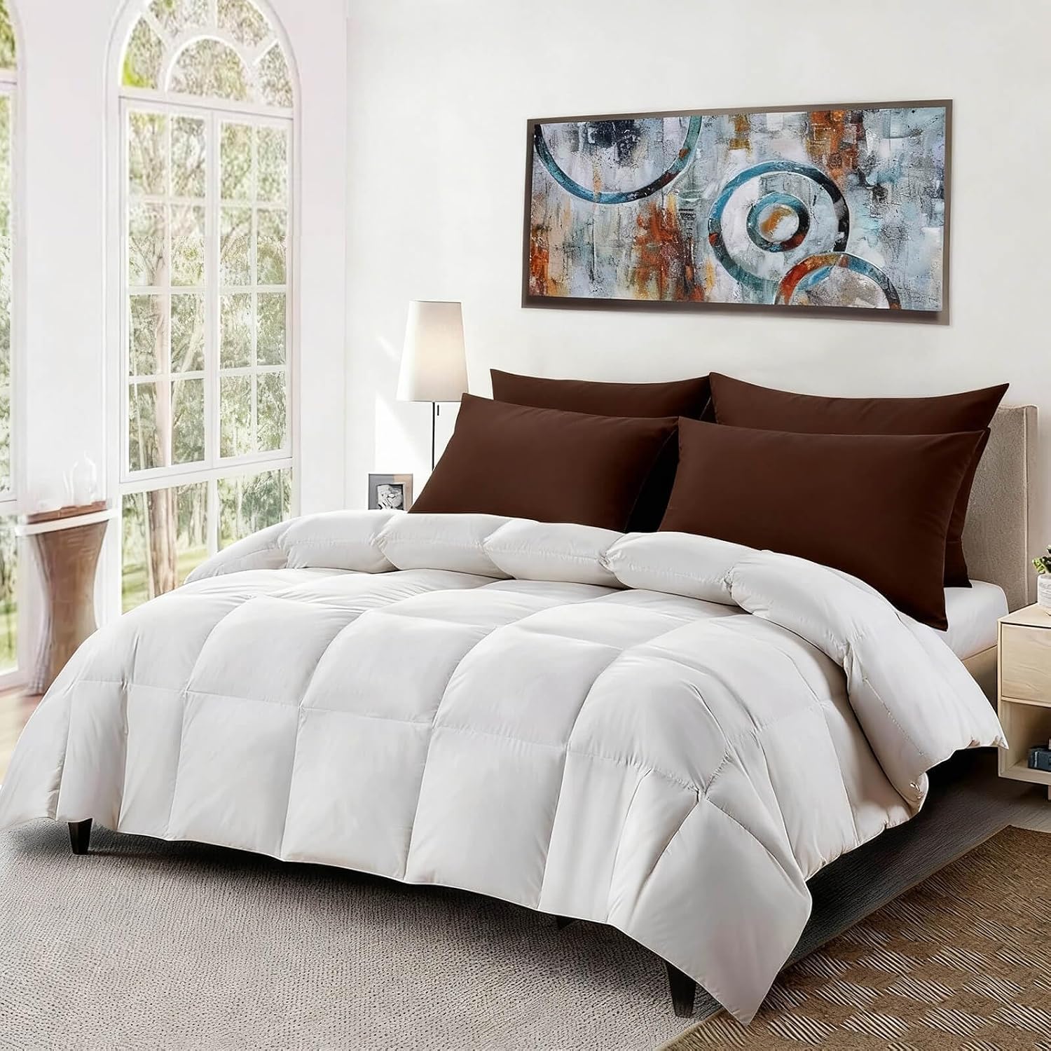 Flat Ultra Thin Bed Pillows Standard/Queen Size Pillow Set of 2 Extra Soft Down Alternative for Stomach Back Sleeper Coffee Brown
