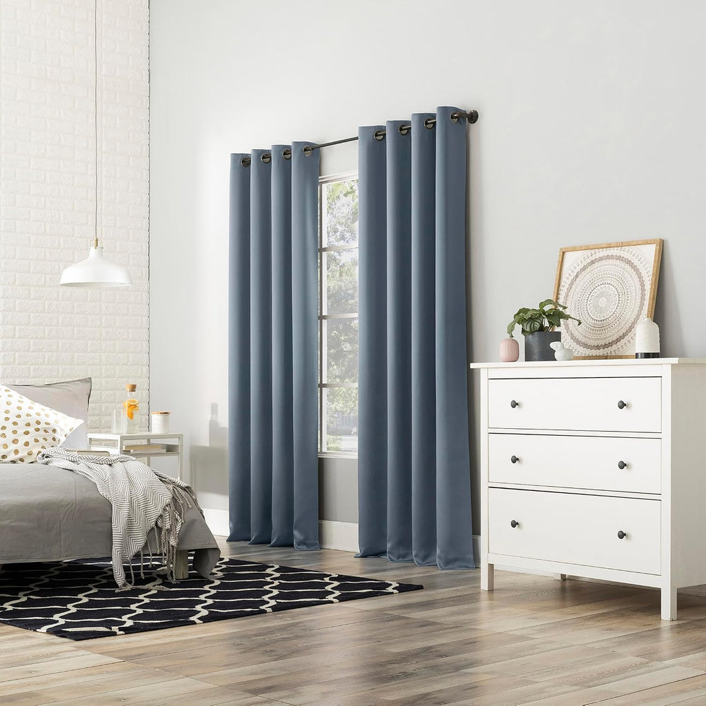 Sun Zero Nordic 2-Pack Theater Grade Noise Reducing Extreme 100% Blackout Grommet Curtain Panel Pair, 52" x 96", Denim Blue