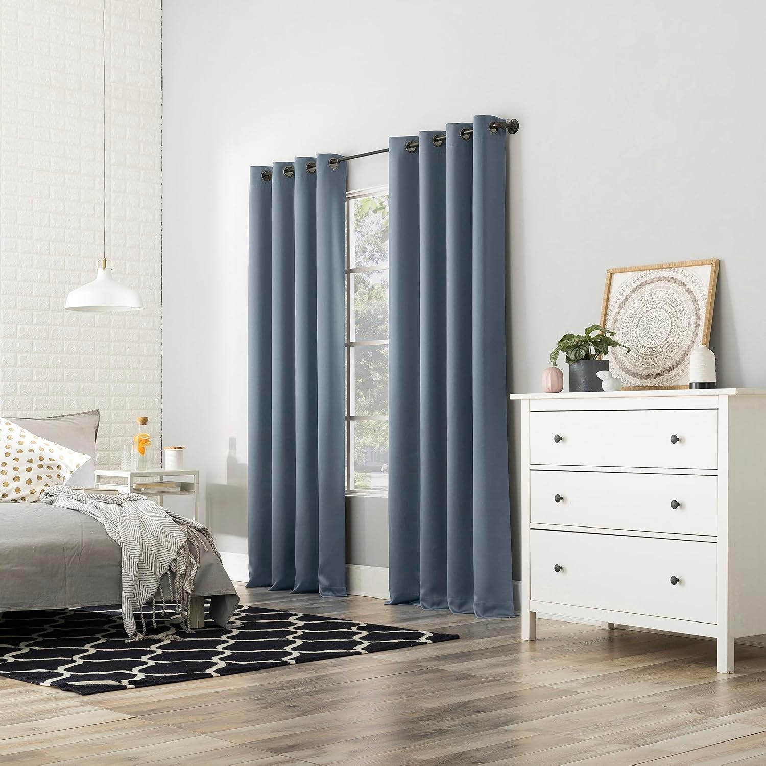 Sun Zero Nordic 2-Pack Theater Grade Noise Reducing Extreme 100% Blackout Grommet Curtain Panel Pair, 52" x 108", Denim Blue