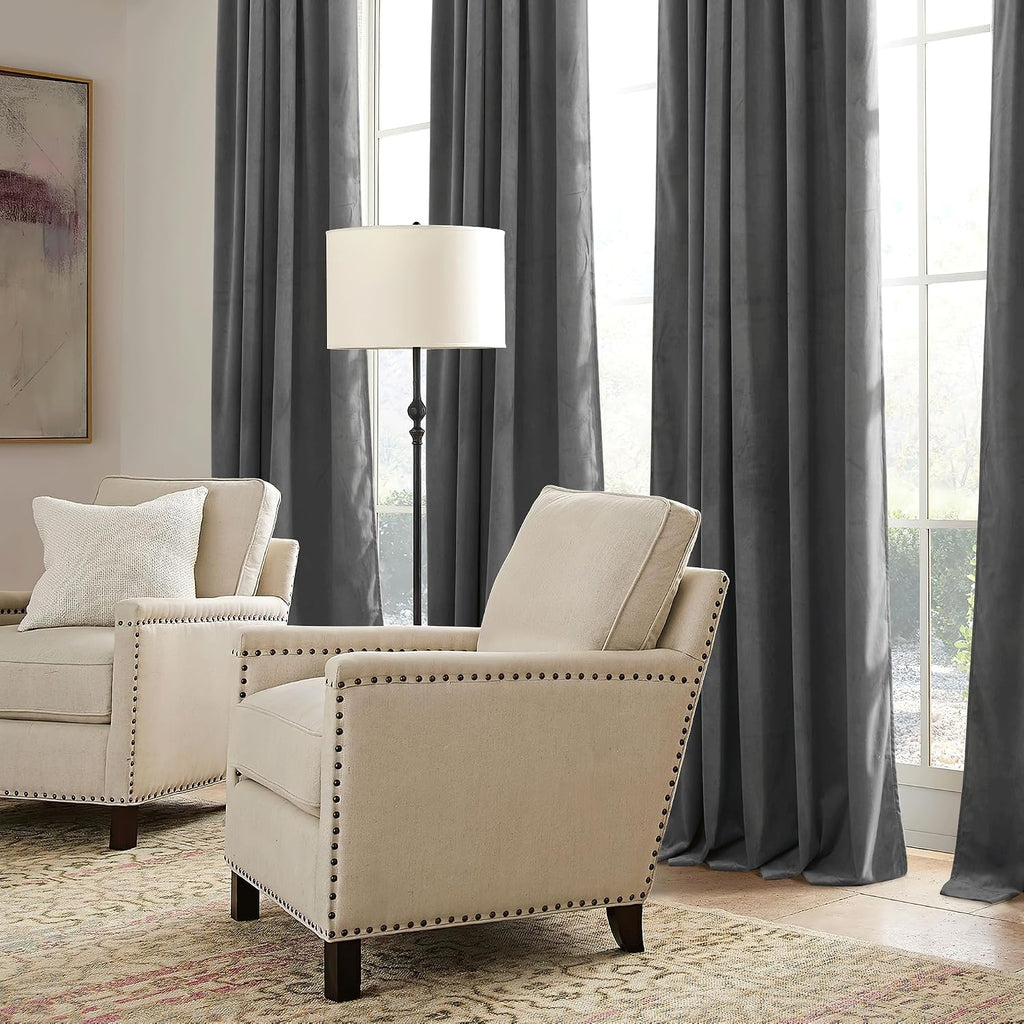 Rybhome RYB HOME Velvet Blackout Curtains for Bedroom - Super Soft Room Darkening Curtains Thermal Insulated Drapes Heat Block Window Panel…