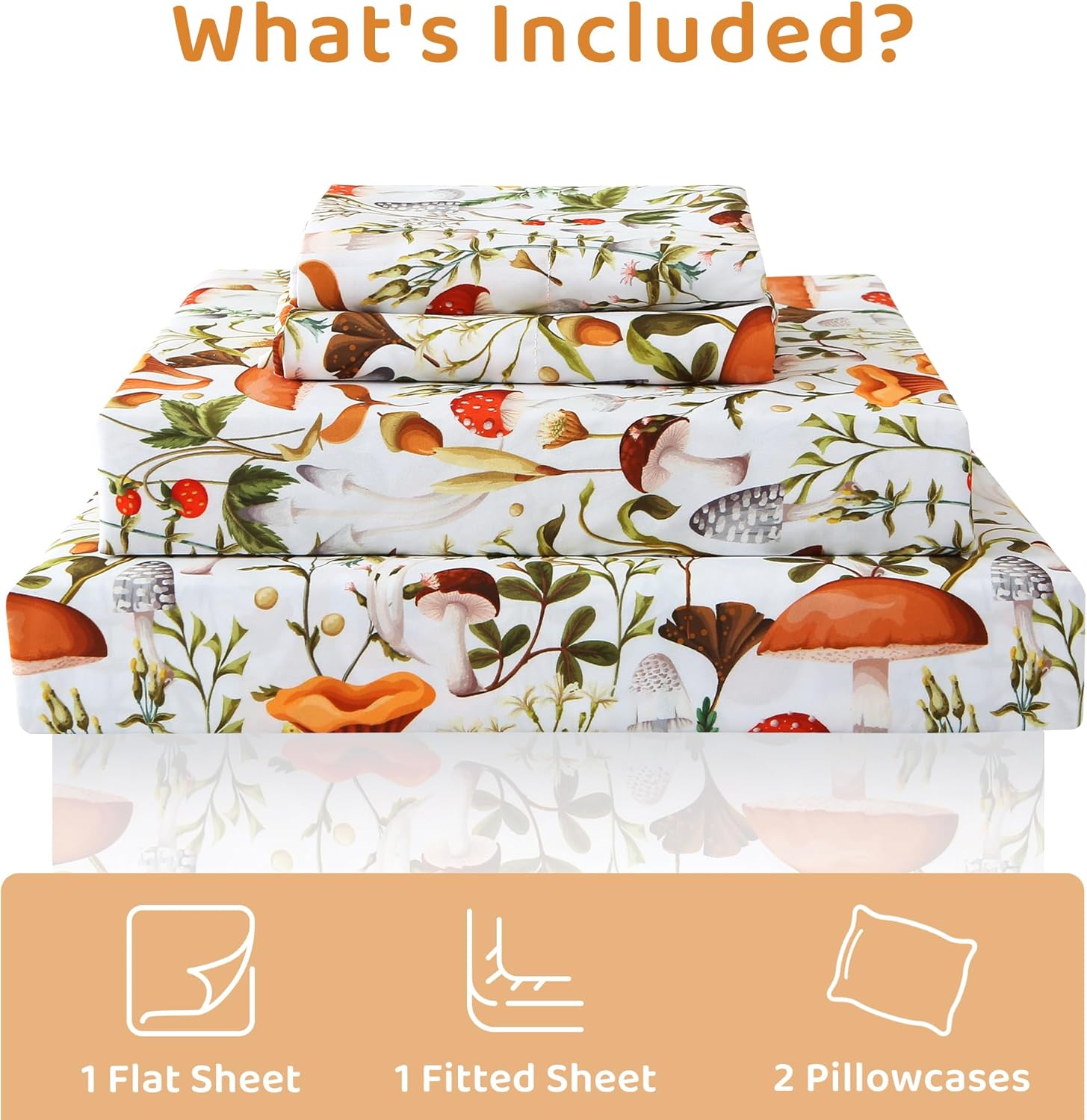 mooreeke Cozy Vintage Microfiber Printed King Sheet Set - Soft & Breathable Percale Mushroom Forest Bed Sheets with Extra Deep Pocket - Non…