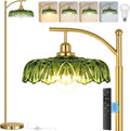 Gold Floor Lamp for Living Room, Dimmable Mid Century Modern Standing Lamp with Remote Control and Green Glass Shade, 68" Tall Lamp for…
