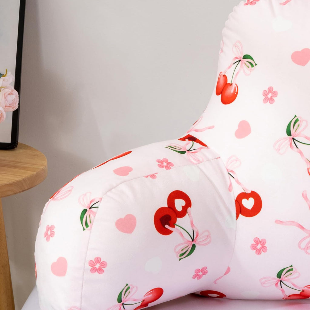 Aimuan Reading Pillow Bed Rest Wedge Backrest Pillow Cherries Bowknot Printed Collections with Arms Sitting in Bed Pink-red