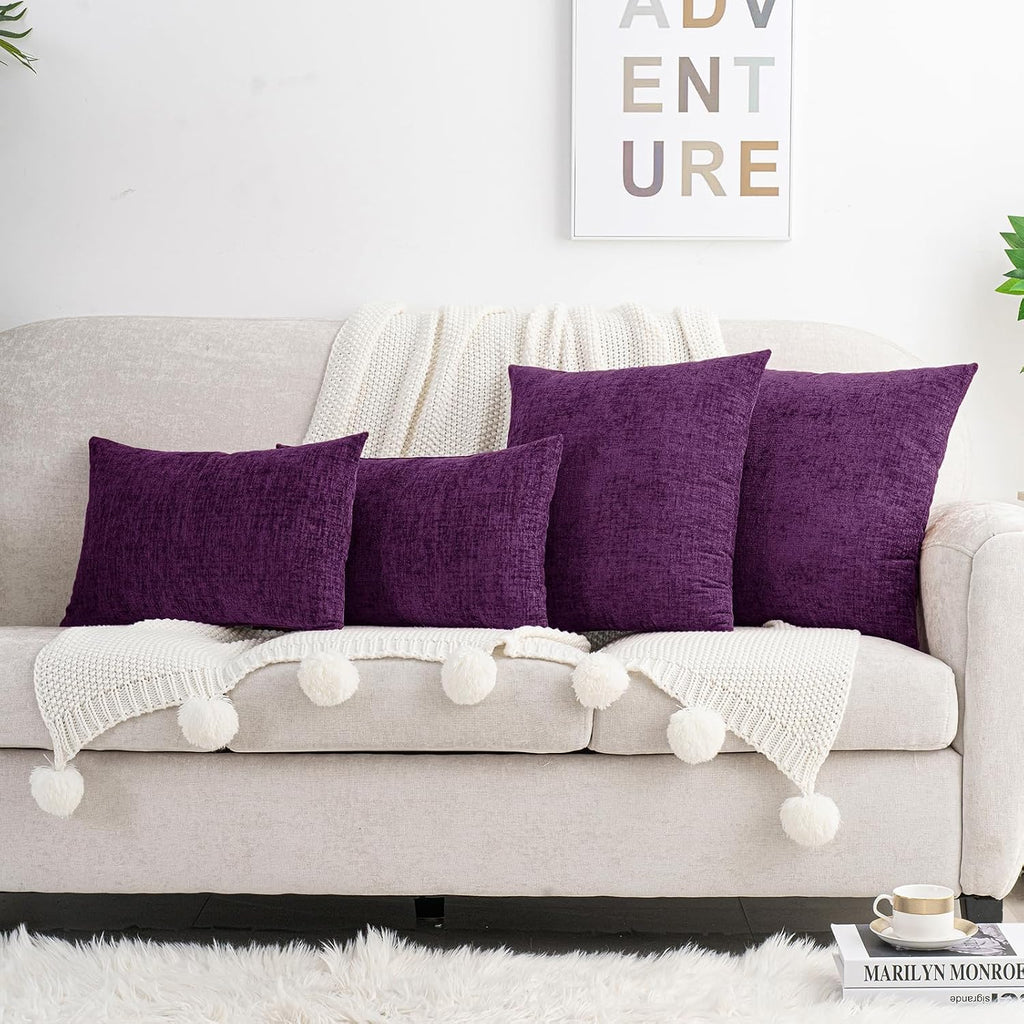 Hwy50 HWY 50 Purple Couch Pillow Covers 22x22 Inch Pack of 2, Soft Chenille Decorative Throw Pillow Cases Farmhouse for Sofa Living Room Be…
