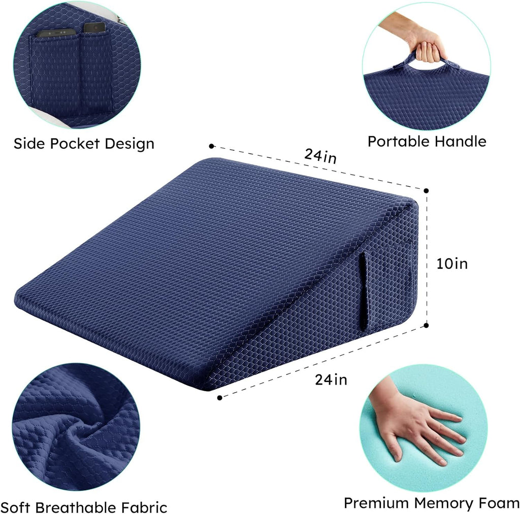 Bedluxe Wedge Pillow, 10 inch Bed Wedge Pillow for Headboard, Pillow Wedge for Acid Reflux Relief, Sleeping, After Surgery, Snoring…