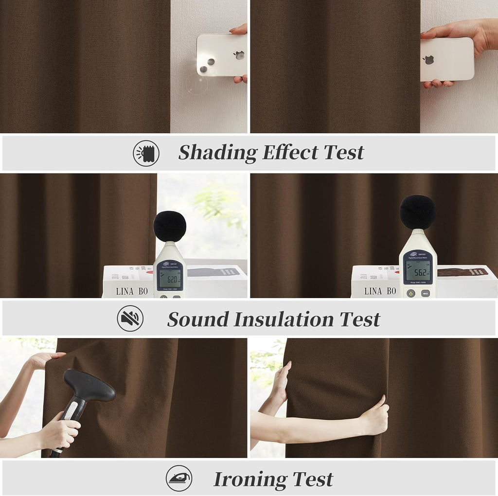 Keqiaosuocai Brown Linen Blackout Thick Curtains 96 Inch Long for Bedroom Living Room, 100% Black Out Heavy-Duty Curtain Drapes Chocolate B…