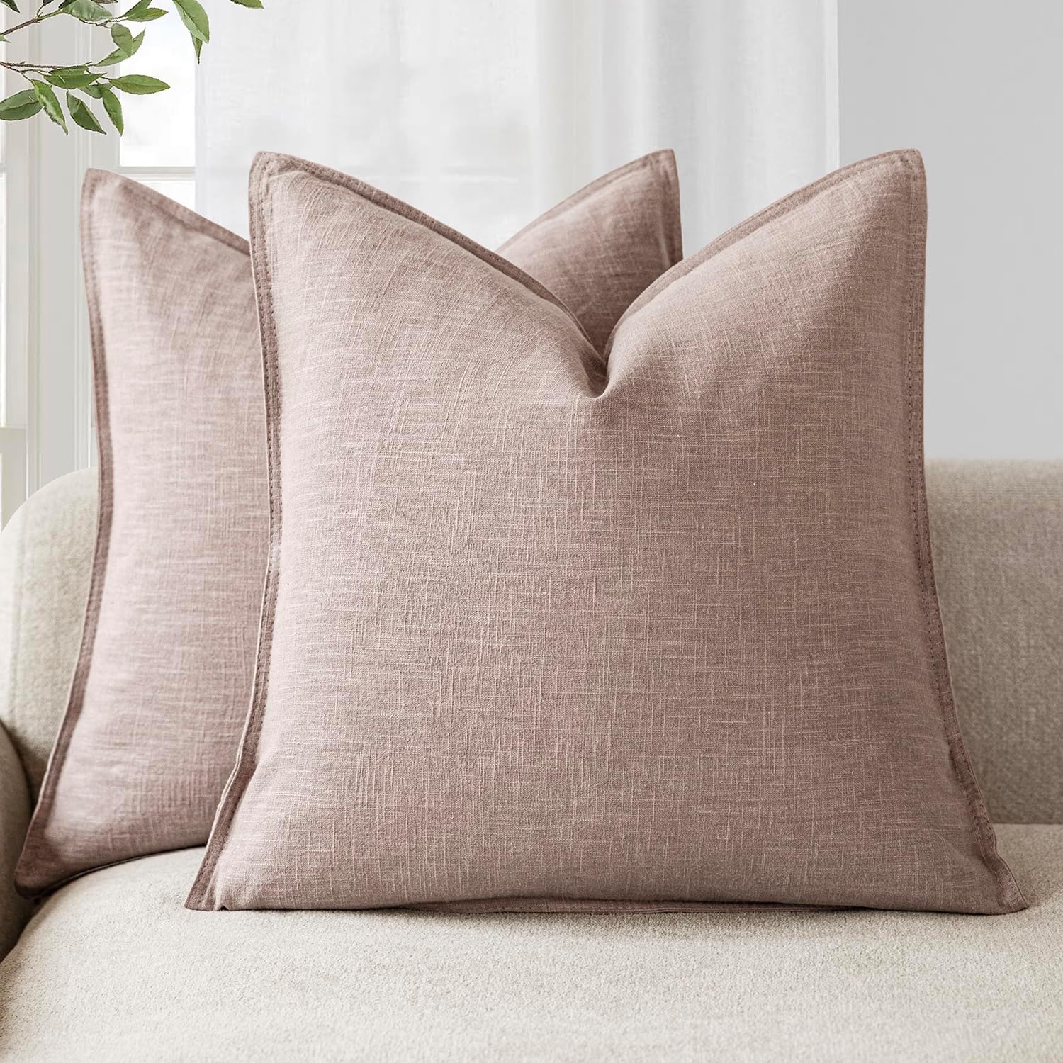 Foindtower Set of 2, Decorative Linen Soild Throw Pillow Covers Soft Accent Euro Cushion Case Boho Farmhouse Pillowcase for Chair Couch…