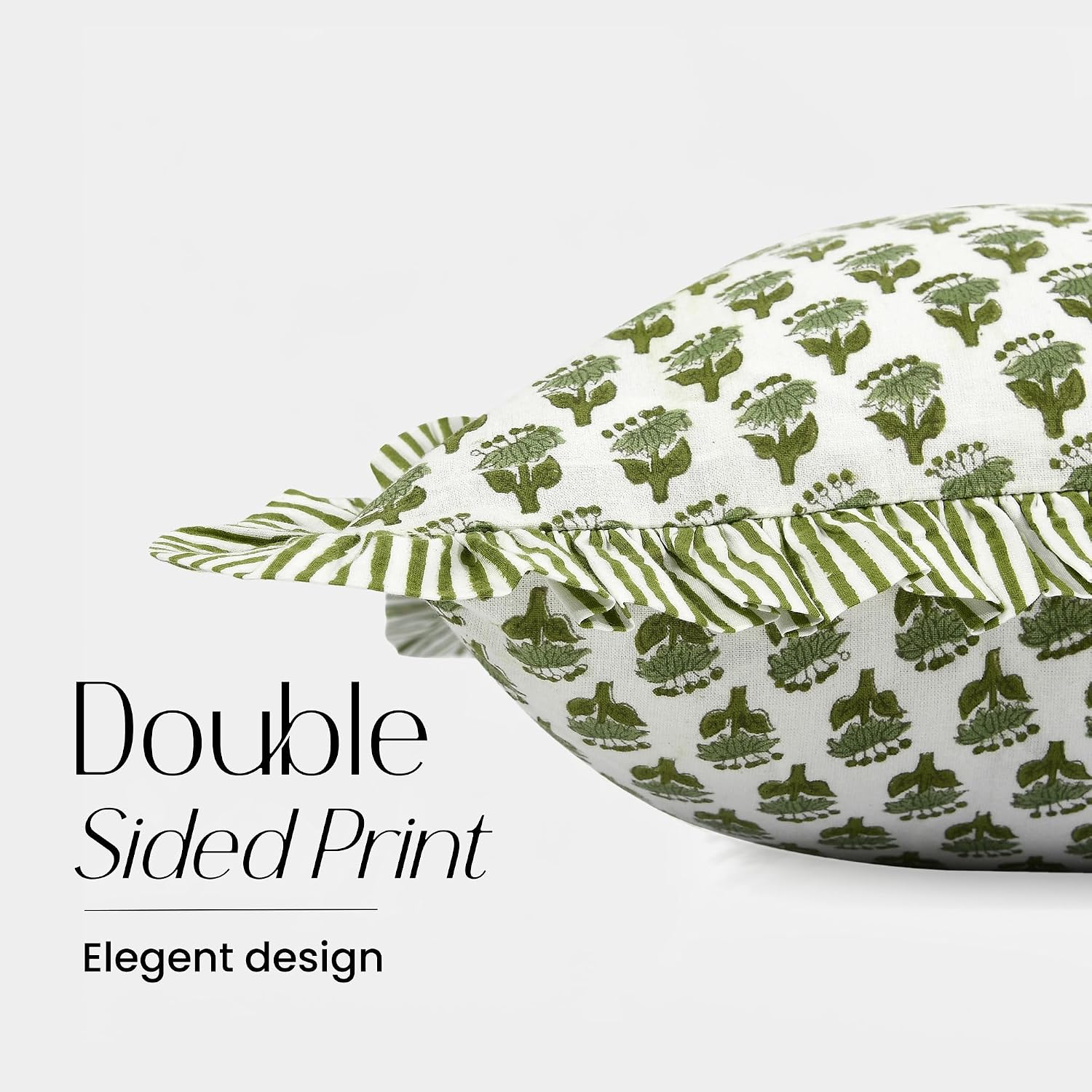 Cottonprintclub CPC Hand Block Print Emerald Green Ruffle Sham Pillow Cover 36" x 14" inch Hidden Zipper Decorative Pillowcase for Couch, B…