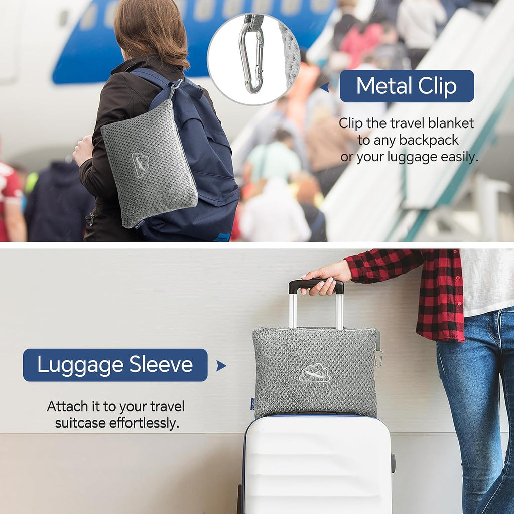Bedelite Travel Blanket with Bag, Ultra-Soft Jacquard Fleece Blanket with Luggage Sleeve & Backpack Clip, Airplane Blanket Travel Essential…