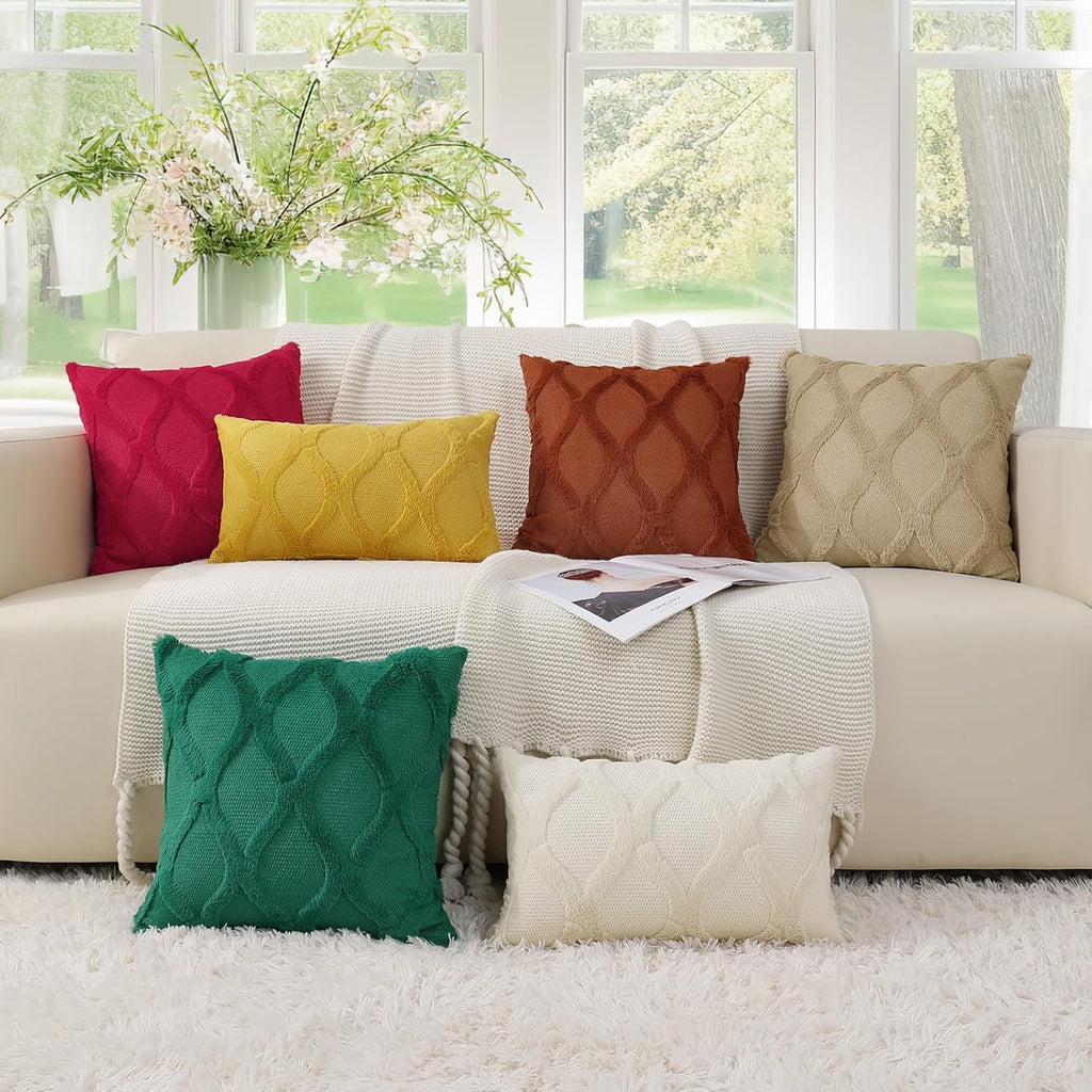 decorUhome Summer Euro Sham Throw Pillow Covers 22x22 Inch Set of 2, Soft Plush Faux Fur Wool Red Accent Couch Pillow Covers for Modern Far…
