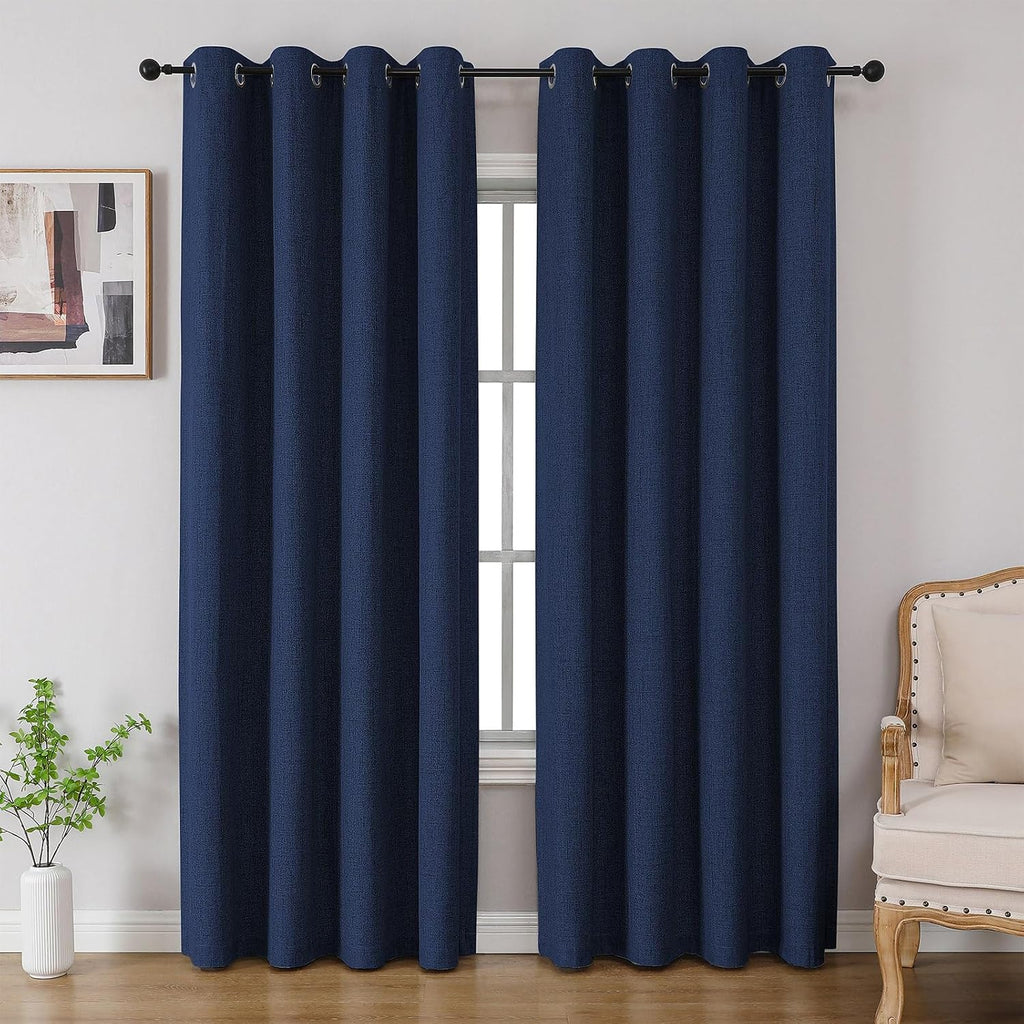 Cucraf 100% Blackout Curtains 84 inches Length 2 Panels Set, Room Darkening Linen Textured Curtain Grommet for Bedroom Living Room, Light B…