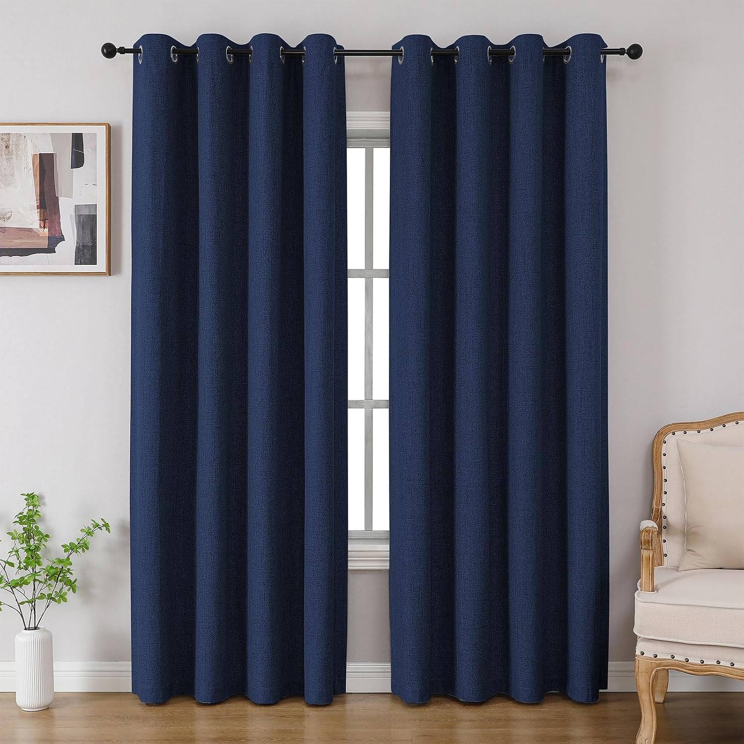 Cucraf 100% Blackout Curtains 54 inches Length 2 Panels Set, Room Darkening Linen Textured Curtain Grommet for Bedroom Living Room, Light B…