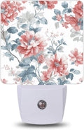 Vintage Blue Pink Floral Night Light, Night Lights Plug into Wall with Dusk to Dawn Sensor for Bedroom Bathroom Hallway Kitchen…